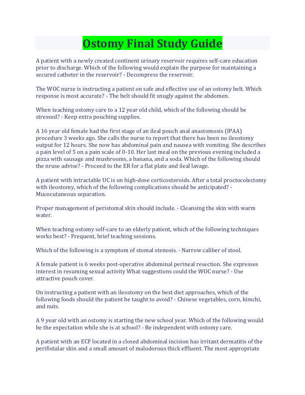 Preview image for Ostomy Final Study Guide Questions And Answers